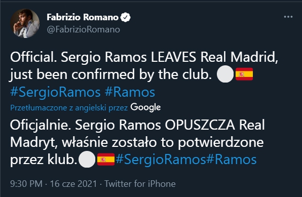 OFICJALNIE! SERGIO RAMOS OPUSZCZA REAL MADRYT!